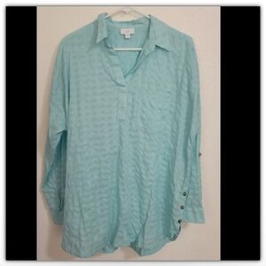 J Jill long sleeve 100% cotton teal top size large